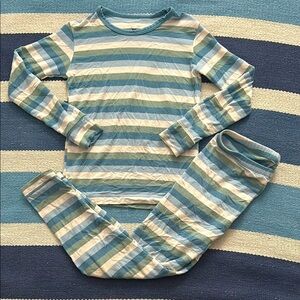 Kickee Pants Oceanography Stripe Blue Green White Bamboo Pajama Set